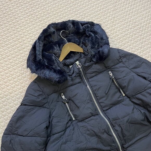 NWOT Debenhams Collection Mens Hood Chevron Quilted Puffer Coat Size 22 XL Navy - Picture 4 of 15